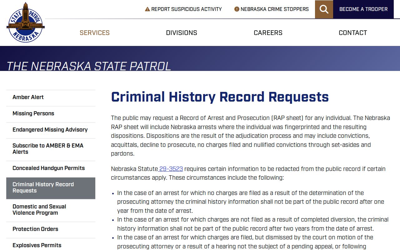 Nebraska State Patrol criminal-history request information