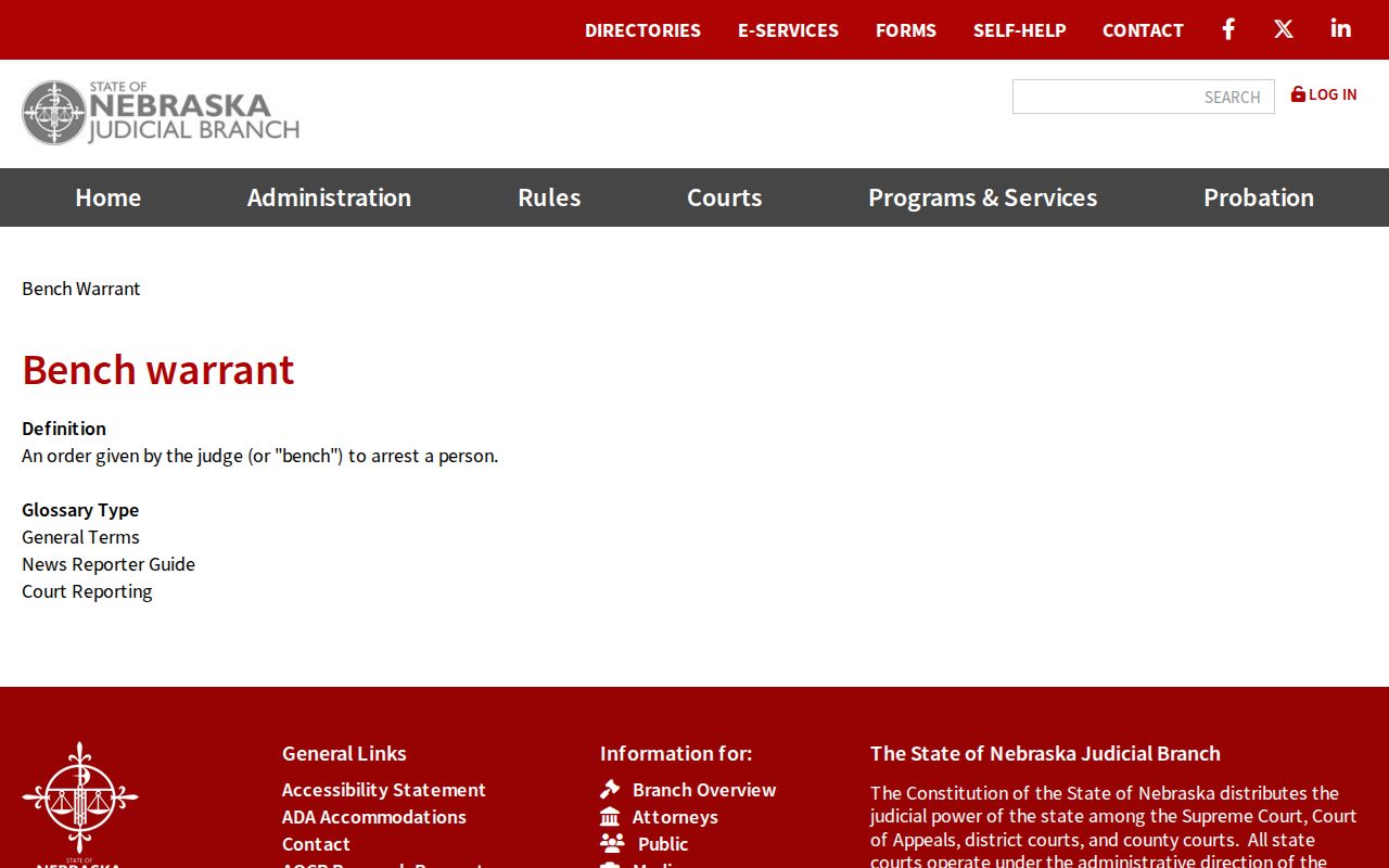 Nebraska Judicial Branch warrant and case information source