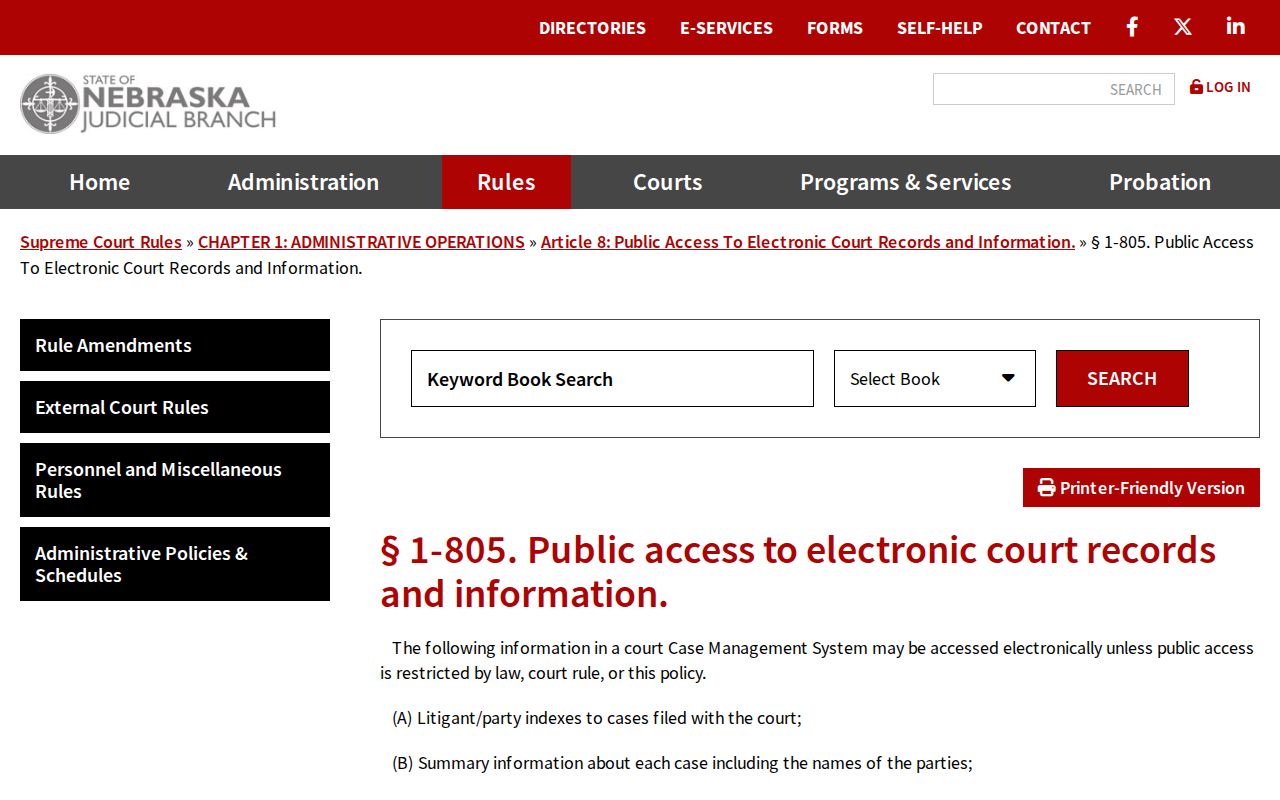 Nebraska court electronic-record access rule