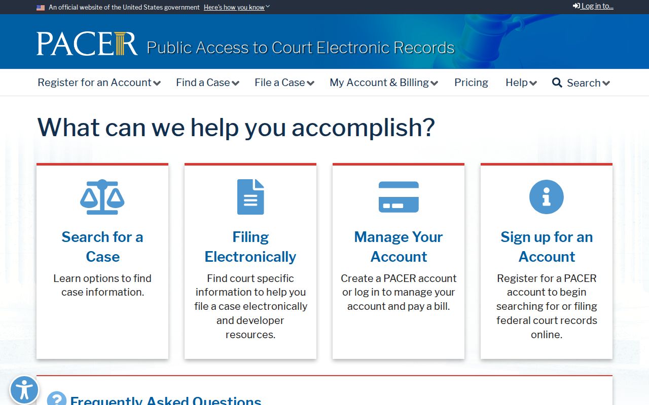 Federal docket access information for comparison with county records
