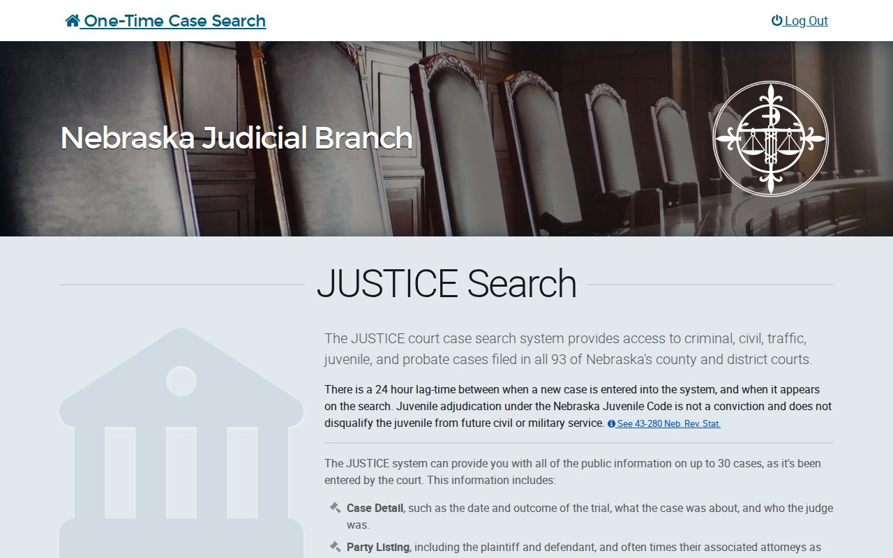 Nebraska JUSTICE one-time case search form